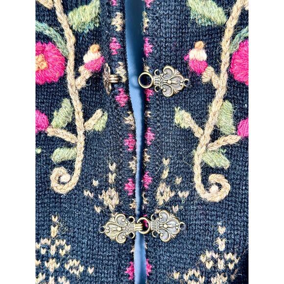 VTG Icelandic Design Wool Sweater Women’s Medium Lined Clasp Hooks Rose Grandma - Picture 8 of 16